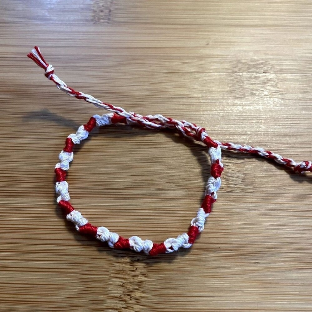 Handmade Siobhan Woven Friendship Bracelet OS Red White Unisex Cotton Tie